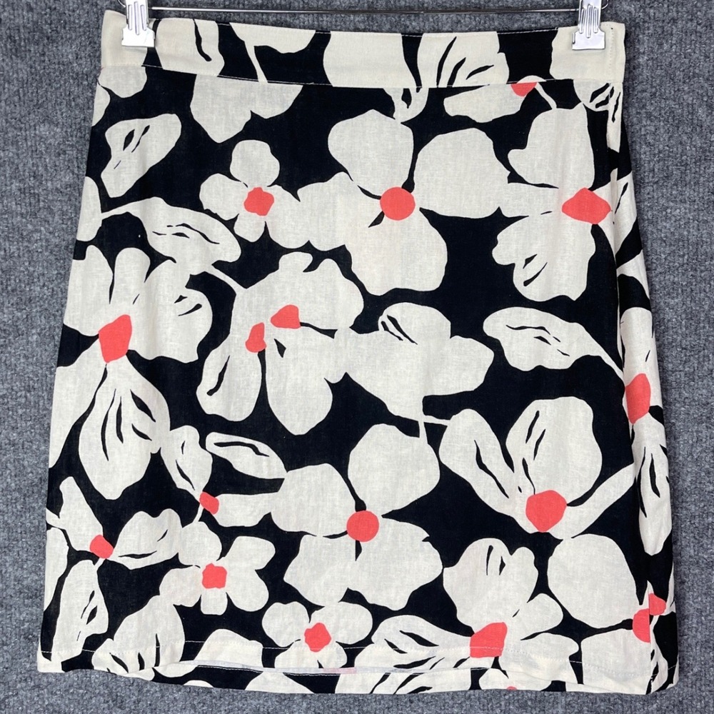 NEW ModCloth Mini Skirt Womens 8 Black White Red Floral Linen Blend Retro